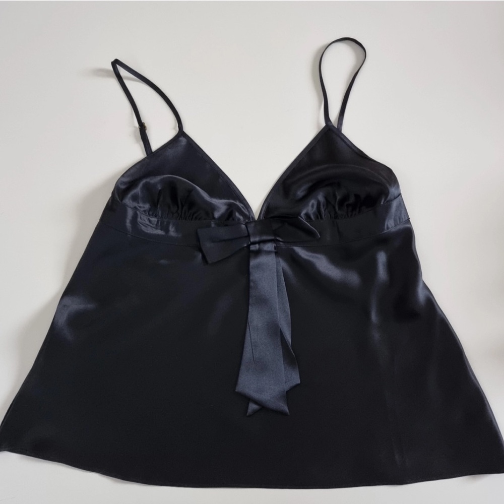 Vintage Yamamay Black Bow Silk Babydoll Slip Cami Tank Top